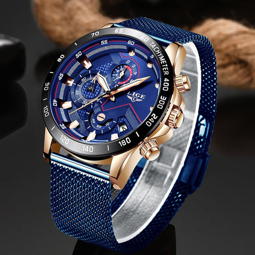 Relojes LIGE Mens Watches Top Brand Luxury Fashion Blue Business Quartz Watch Men Stainless Steel Waterproof Military Watch Male