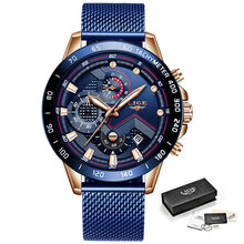 Load image into Gallery viewer, Relojes LIGE Mens Watches Top Brand Luxury Fashion Blue Business Quartz Watch Men Stainless Steel Waterproof Military Watch Male