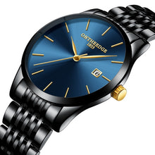 Load image into Gallery viewer, ONTHEEDGE mens wristwatches luxury black blue gold stainless steel man watches 30m waterproof calendar original men&#39;s watch